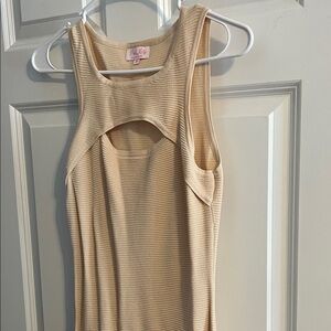 Pink Lily Beige Ribbed Sleeveless Midi Dress